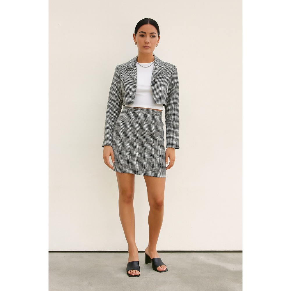 Forenza 90s Vintage Black White Shepards Check Houndstooth Canvas Casual Skirt